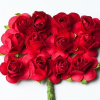 Декоративні трояндочки, червоні, 15мм, 12 шт/уп