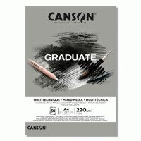 Бумага для микс техник серая Canson Graduate Mix Media Grey, 220 гр, А4, 30 листов