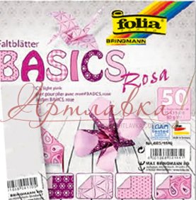 Бумага для оригами Basics, розовый орнамент, 15*15см, 50шт/уп, 5 мотивов