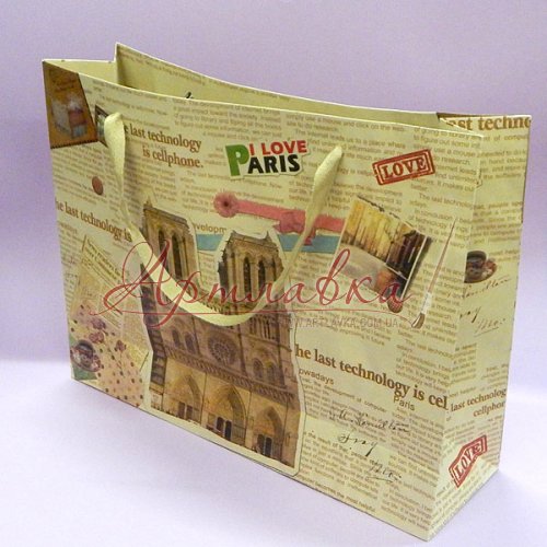 Крафт пакет широкий  I love Paris, 45х35см