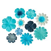 Набор цветков из шелковичной бумаги, синие, 10шт/уп