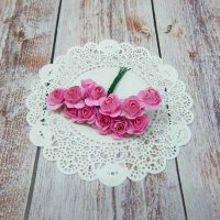Декоративні трояндочки, рожеві, 15мм, 12 шт/уп
