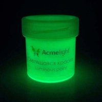 Светящаяся краска по ткани Acmelight Glow Textil белая, зеленое свечение 20мл