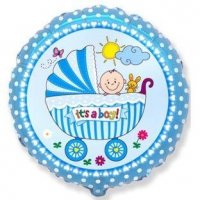 Шар фольга 18" Детская голубая колясочка и малыш