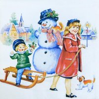 Декупажная салфетка "Зимние каникулы", 33*33см