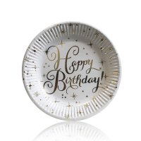 Паперові тарілочки "Happy Birthday" золото, 10шт/уп