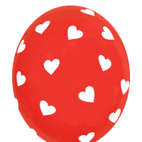Кулька латексна 12" (30 см.) Білі серця на червоному