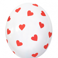Кулька латексна 12" (30 см.) Білі серця на білому