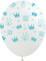 Кулька латексна 12" (30 см.) Голубі корони на прозорому