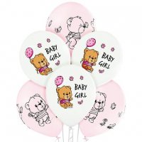Кулька латексна 12" (30 см.) Baby Girl медведик на білому і рожевому