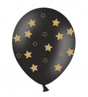 Кулька латексна 12" (30 см.) Золоті зірки на чорному