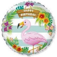 Шар фольга 18" (46см) Happy Birthday фламинго тропический