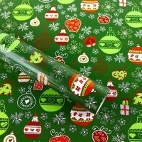 Папір для пакування подарунків "Новорічні іграшки на зеленому", 70х100см