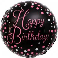 Куля фольга 18" (46см.) Happy Birthday рожевий напис на чорному