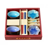 Набор посуды для суши "Треснувший лед", 8 предметов, Голубой+Синий