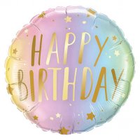 Кулька фольга Кругла кулька Happy Birthday райдужний з зірочками