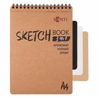 Скетчбук Santi Dual 3в1 чорний, крафт, кремовий, A4, 33 арк.