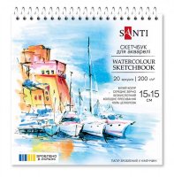Скетчбук для акварели Santi,15х15см, 20л.