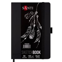 Скетчбук с черной бумагой, Santi 15*21см, 56л