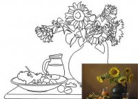Полотно з контуром Натюрморт "Соняшники у вазі", 30*40см, бавовна, картон, акрил
