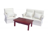 Набор: белый диван, кресло и столик