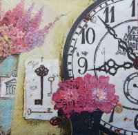 Декупажная салфетка "Часы и цветы", 33*33см