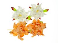 Цветы гардении с листочками, Персиковые и белые, 5см, 4шт/уп