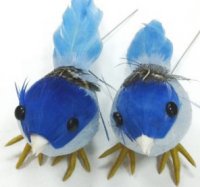 Декоративные птички, сине-голубые, 7см, 2шт/уп