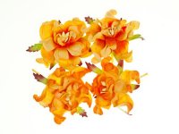 Цветы гардении с листочками, Желто-оранжевые (микс), 5см, 4шт/уп