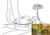 Холст с контуром Натюрморт "Яблоки и цветок", 30*40см, хлопок, картон, акрил