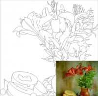 Холст на картоне с контуром, "Цветы в вазе", 25*35, хлопок, акрил
