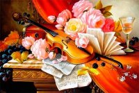 Картина по номерам "Цветы и скрипка", 40*50см