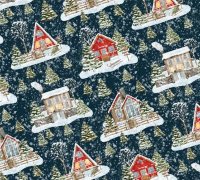 Упаковочная бумага "Заснеженные домики", 70*100см