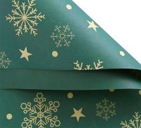 Крафт-бумага "Снежинки на зеленом", 70*50см