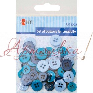 Набор пуговиц для творчества, пластик, 11мм и 14мм, 3 цв., 60шт./уп., синий