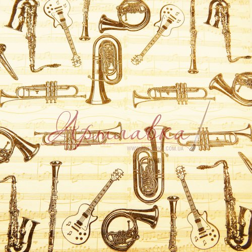 Декупажная салфетка Музыкальные инструменты и ноты, 33*33см