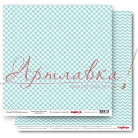 Бумага для скрапбукинга, Элегантная классика, Перламутровая бирюза, клетка, 180г/м2, 30,5*30,5см