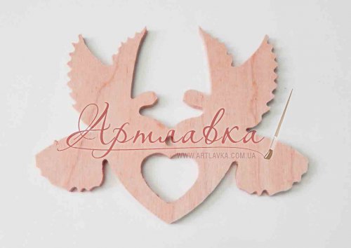 Деревянная фигурка Два голубка и сердце
