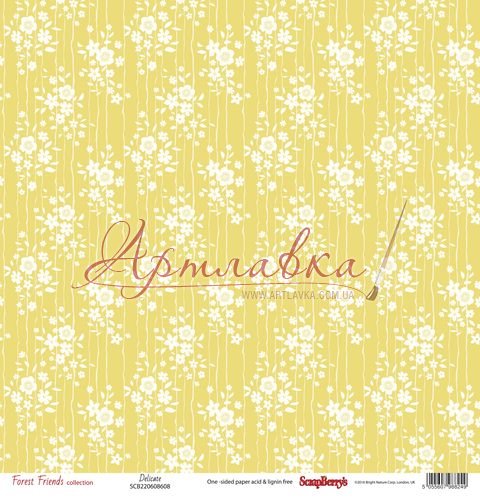 Бумага для скрапбукинга, односторонняя, Лесные друзья, Цветочный узор, 30,5х30,5 см