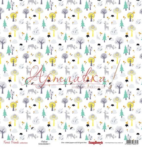 Бумага для скрапбукинга, односторонняя, Лесные друзья, Лесные жители, 30,5х30,5 см