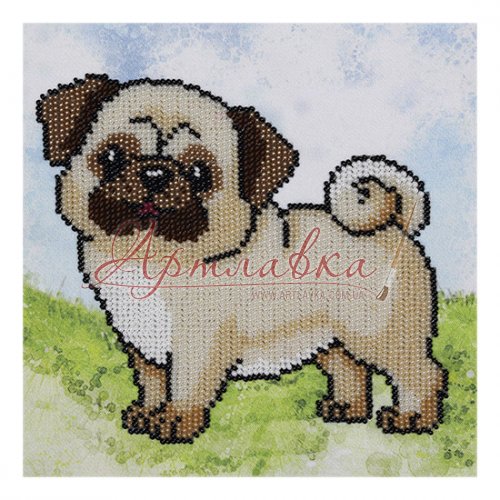 Набор для вышивания бисером Щенок мопс, 17х17см Набор для вышивания бисером Щенок мопс, 17х17см