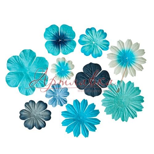 Набор цветков из шелковичной бумаги, синие, 10шт/уп