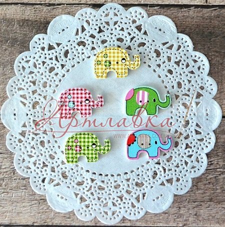 Декоративные пуговицы, Слоники, 30мм, 5шт/уп