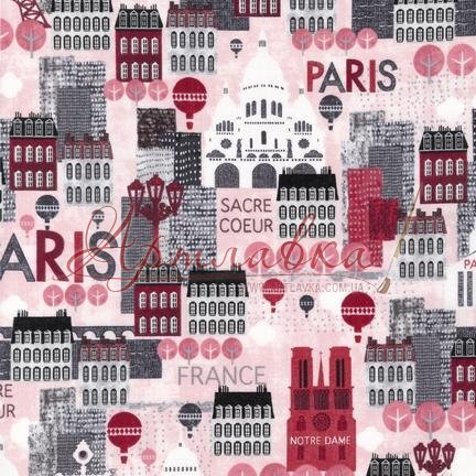 Ткань хлопковая Hello Paris, PINK, 145 г/м, 50х55см