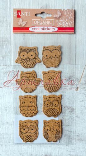 Коркові наклейки Сови, 8 шт/уп