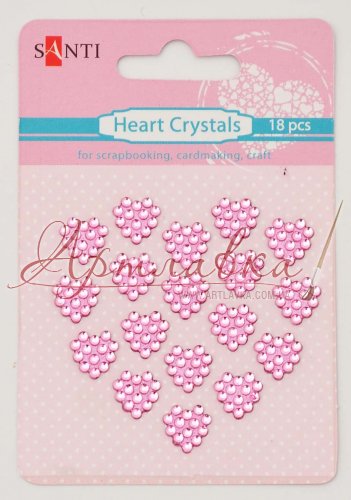 Кристаллы клеевые Сердечки розовые, 18шт/уп