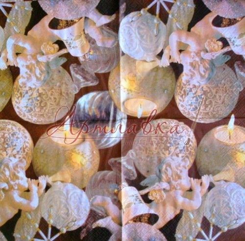 Декупажная салфетка Ангелочки, свечи,33*33см