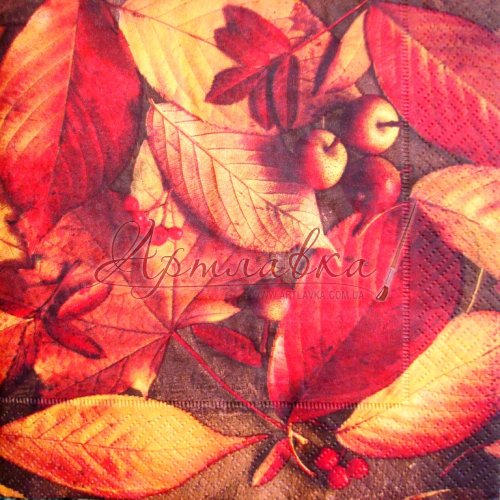 Декупажная салфетка Осенние листья, ягоды, 33*33см
