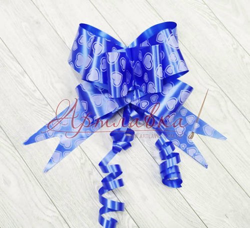 Бант подарочный Синий в сердечки