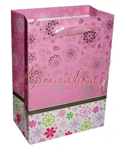 Пакет подарунковий Квіткова галявина, рожевий, 35х26х12см